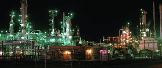 petrochemical plant night