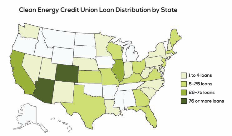 Map of the US states showing the distribution of loans by CECU.