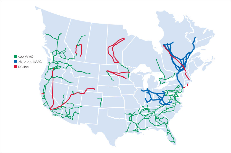 Fig 7: High Voltage and Direct Current Transmission Lines are Sparse in the U.S.