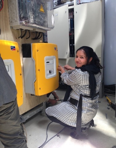 Shafiqa Jamal Yahyazada, a solar technician, at work in Afghanistan