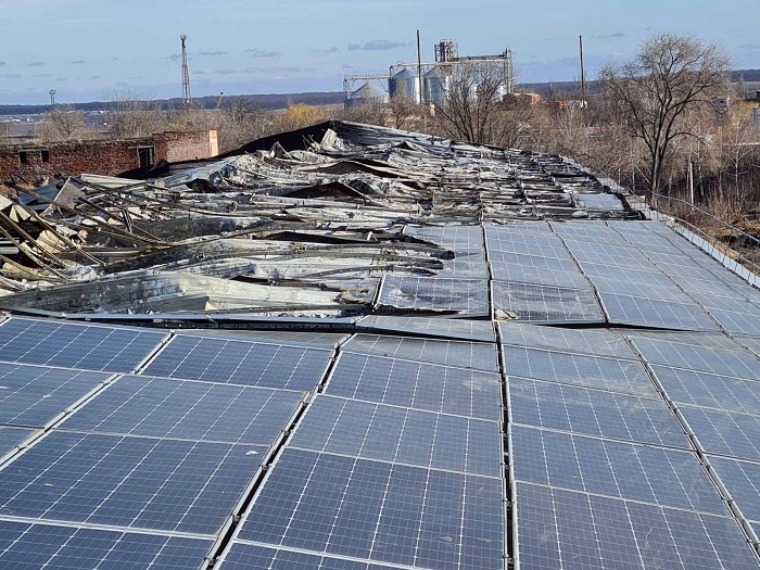Damaged solar power plant in Ukraine