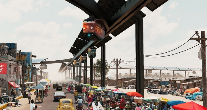Solar-powered automated transit would be above the ground-floor level.