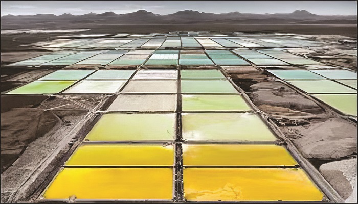 Lithium-evaporation ponds are located in the Atacama salt flat.