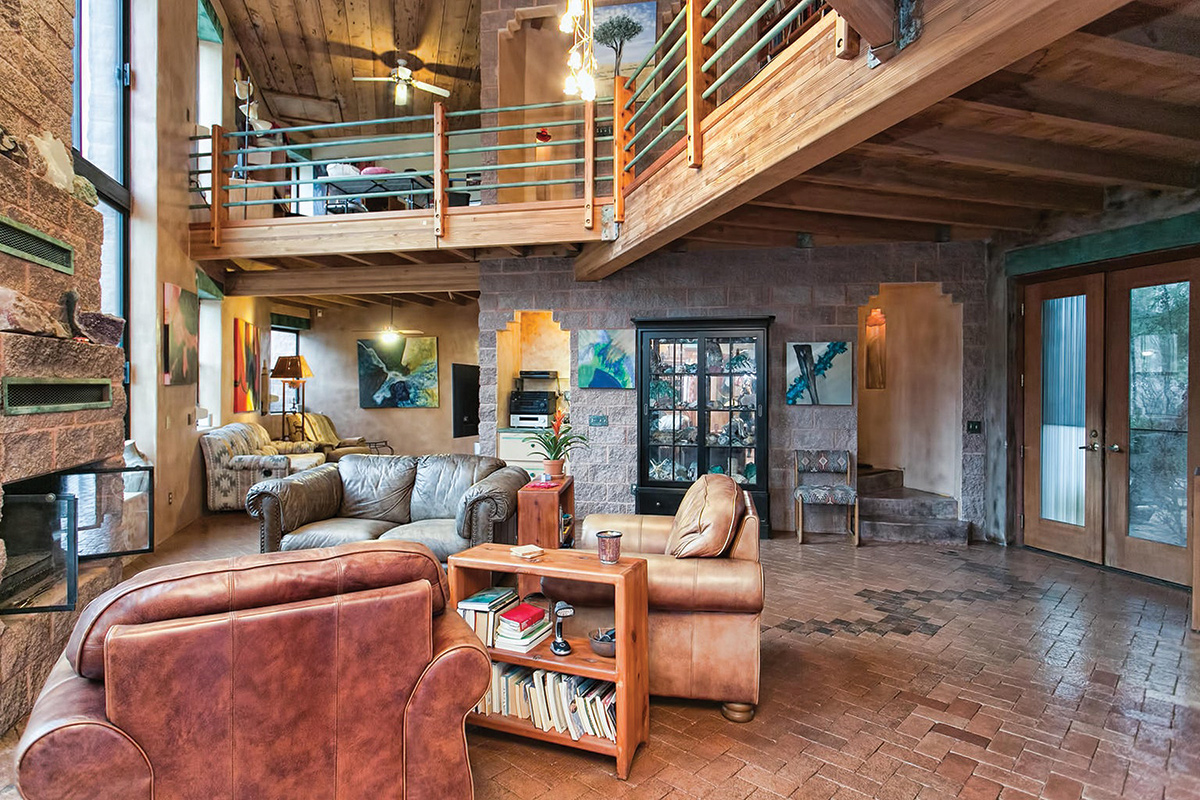 The living room is the thermal mass and has south-facing windows.